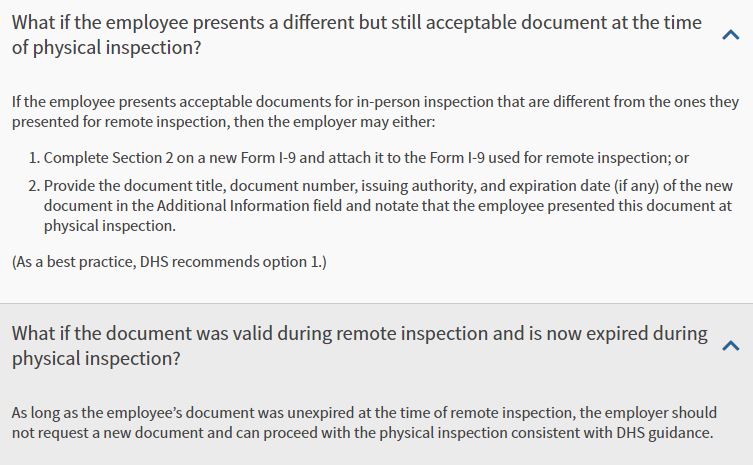 DHS I-9 Central FAQ -acceptable documents